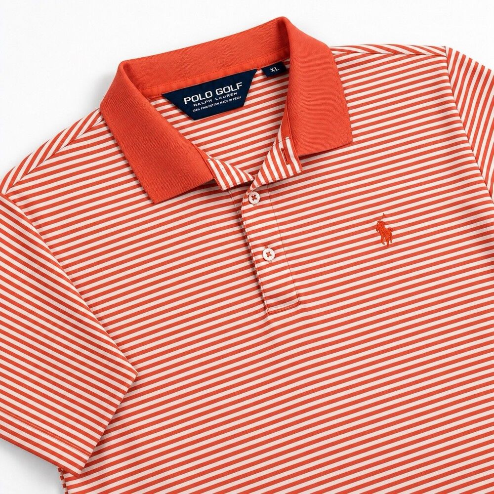 Polo Golf Ralph Lauren Pima Cotton Striped Polo Orange Men's XL Soft Touch